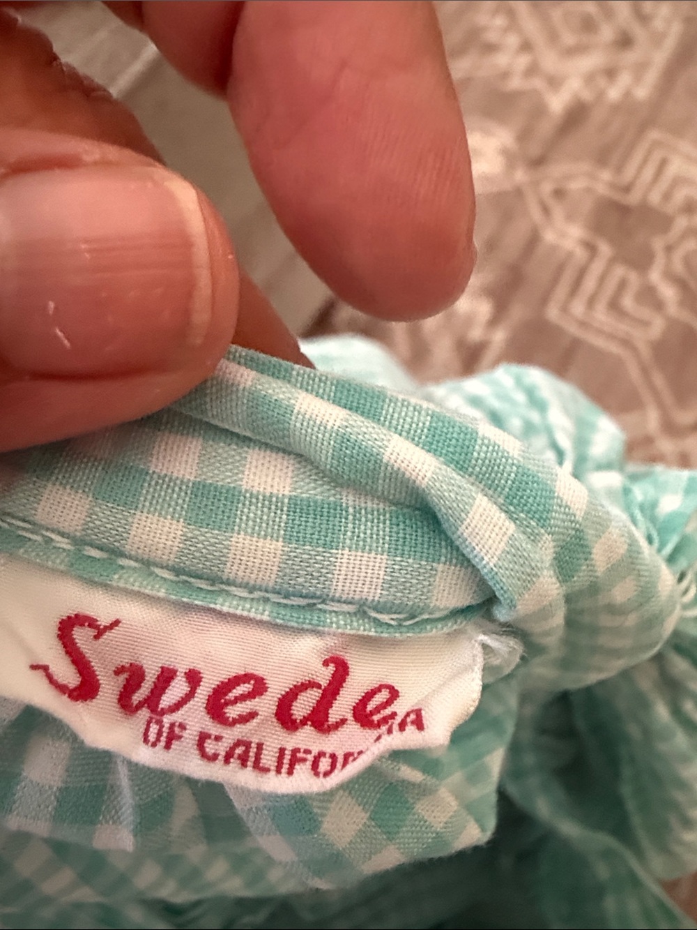 Swede California Cottage core Gingham Green & White Picnic SZ XXSmall Waist 22” - Picture 5 of 5